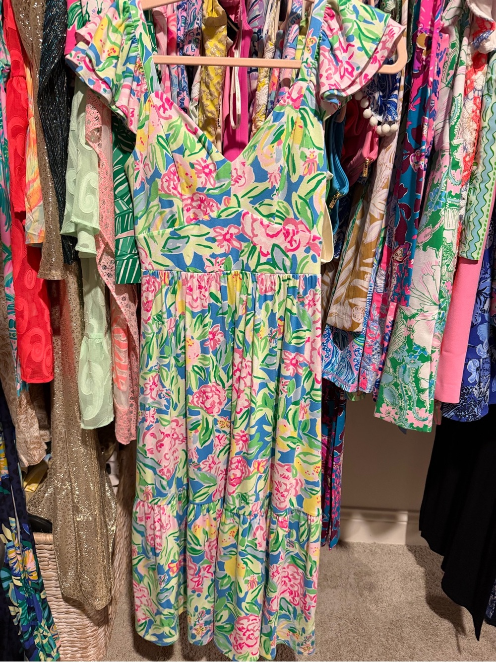 Lilly Pulitzer Mint Green and Pink Floral Tiered Sundress
